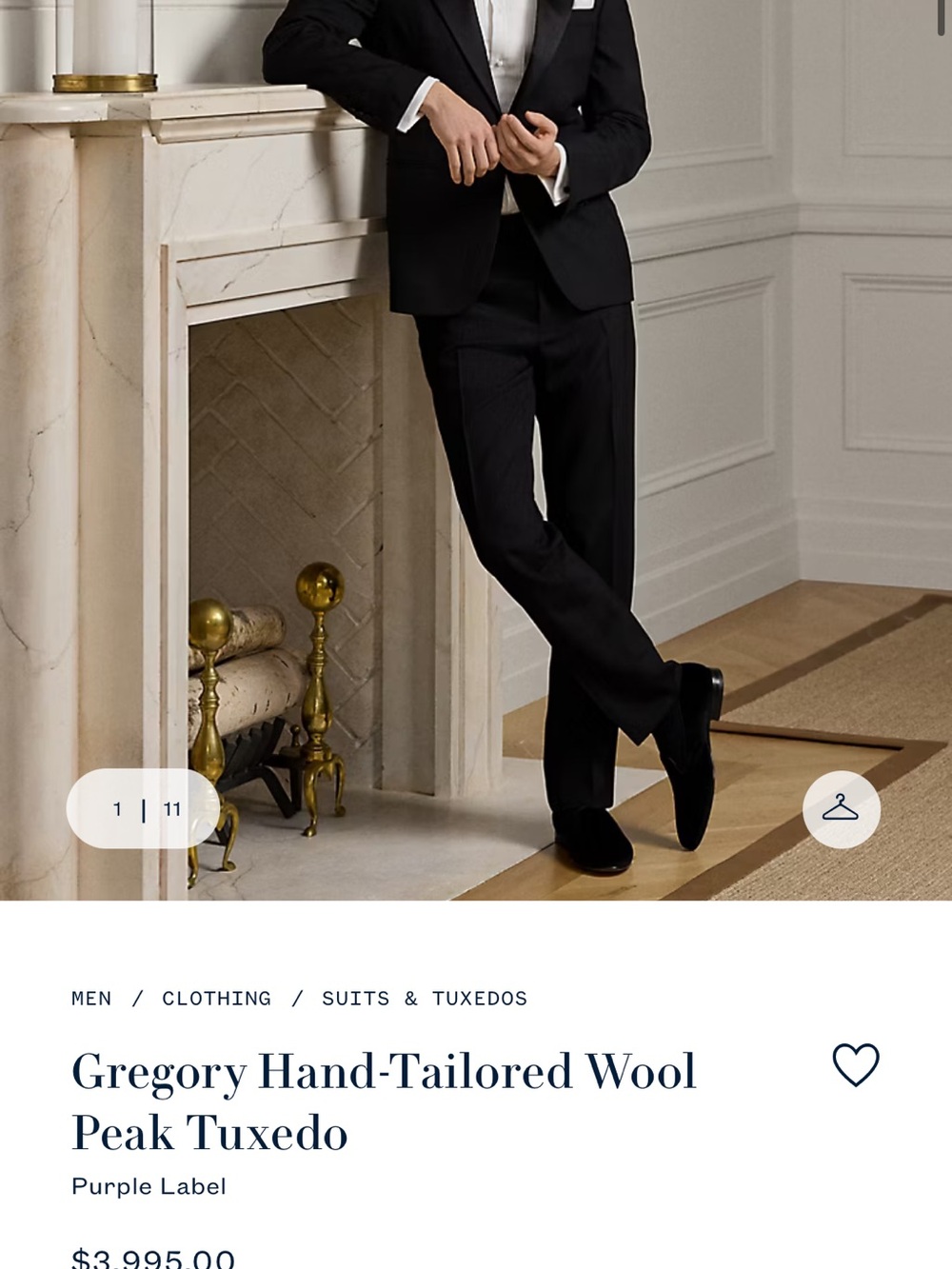 Ralph Lauren Purple Label Black Wool Peak Lapel Tuxedo
